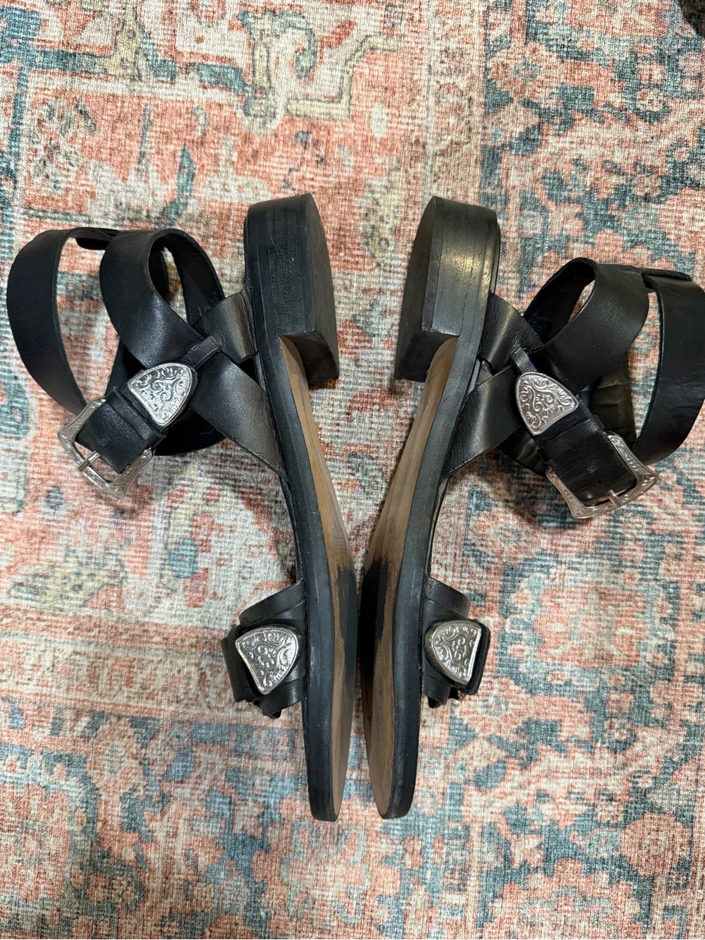 Zara Black Leather Sandals with Silver Buckles - Picture 4 of 6